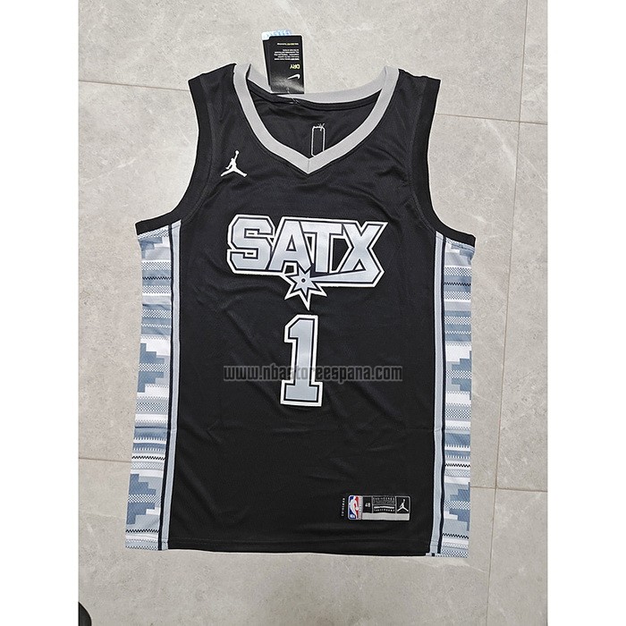 Camiseta San Antonio Spurs Victor Wembanyama NO 1 Statement 2022-23 Negro